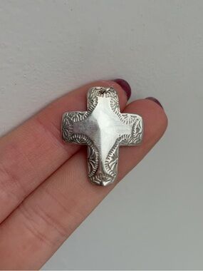 Sterling Silver Southwestern Etched Cross Pendant Charm